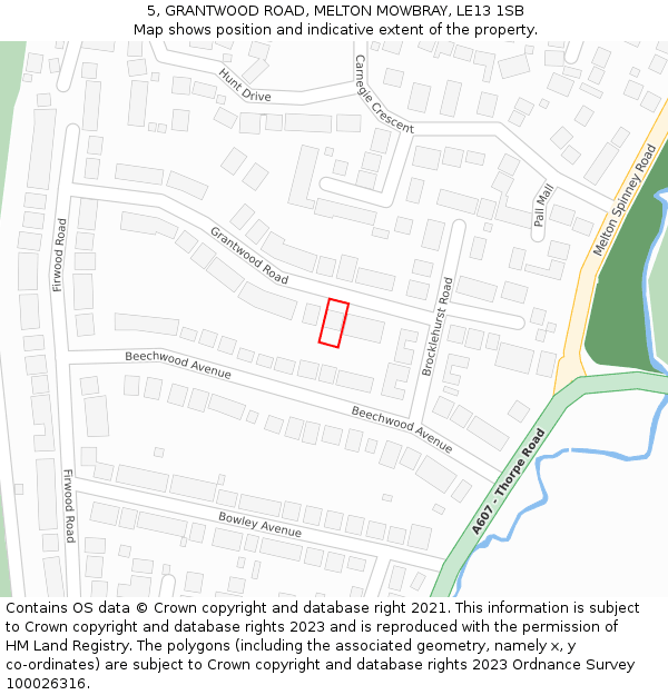 5, GRANTWOOD ROAD, MELTON MOWBRAY, LE13 1SB: Location map and indicative extent of plot