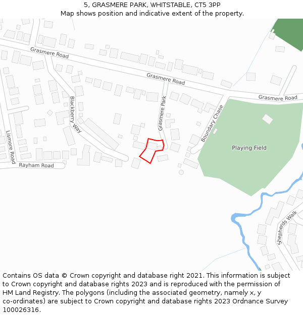 5, GRASMERE PARK, WHITSTABLE, CT5 3PP: Location map and indicative extent of plot