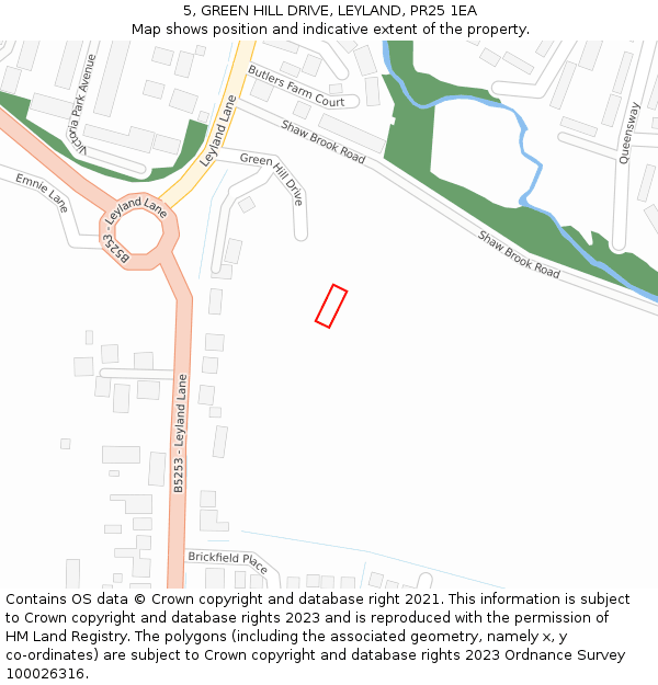 5, GREEN HILL DRIVE, LEYLAND, PR25 1EA: Location map and indicative extent of plot