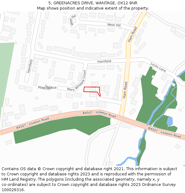 5, GREENACRES DRIVE, WANTAGE, OX12 9NR: Location map and indicative extent of plot
