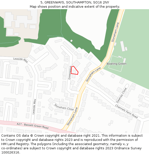 5, GREENWAYS, SOUTHAMPTON, SO16 2NY: Location map and indicative extent of plot