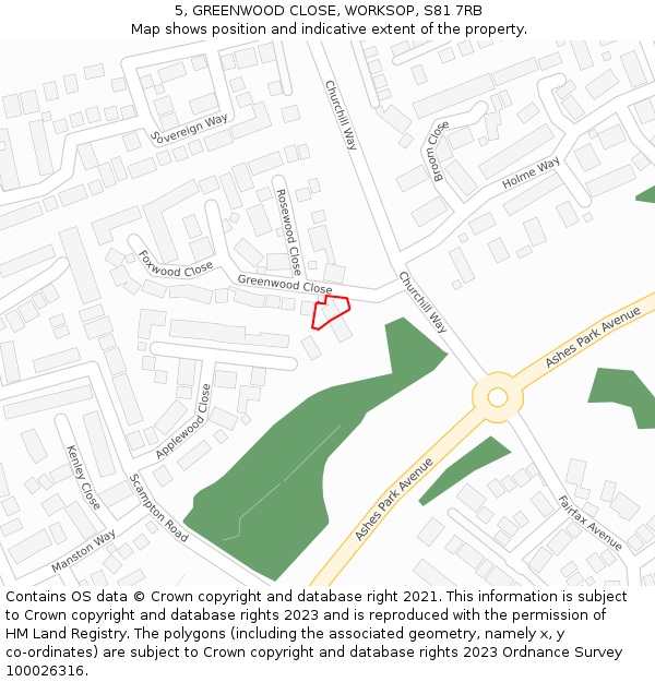 5, GREENWOOD CLOSE, WORKSOP, S81 7RB: Location map and indicative extent of plot