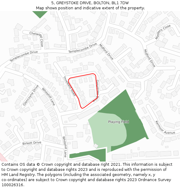 5, GREYSTOKE DRIVE, BOLTON, BL1 7DW: Location map and indicative extent of plot
