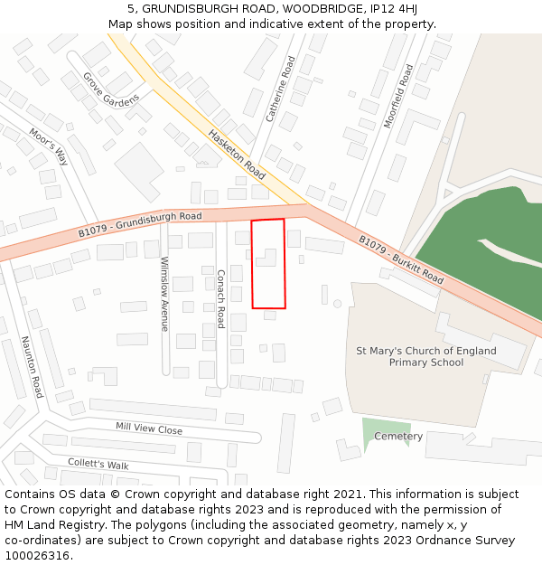 5, GRUNDISBURGH ROAD, WOODBRIDGE, IP12 4HJ: Location map and indicative extent of plot