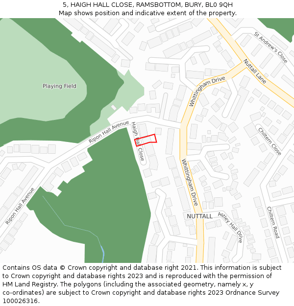 5, HAIGH HALL CLOSE, RAMSBOTTOM, BURY, BL0 9QH: Location map and indicative extent of plot
