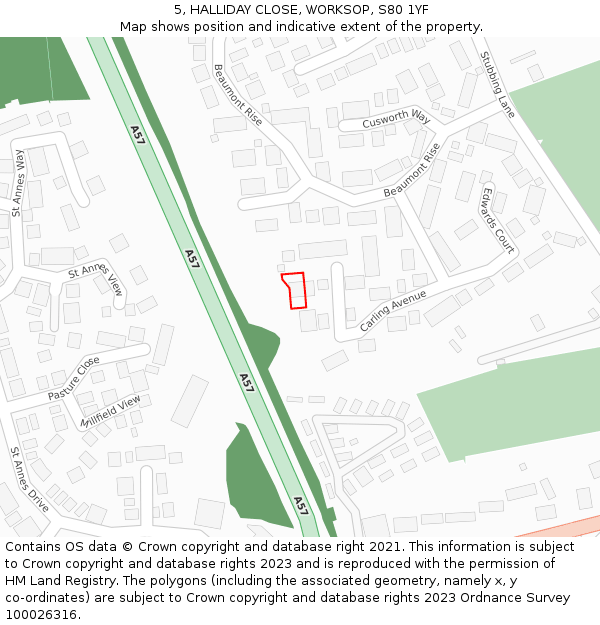 5, HALLIDAY CLOSE, WORKSOP, S80 1YF: Location map and indicative extent of plot