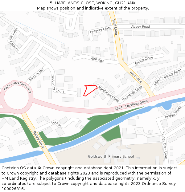 5, HARELANDS CLOSE, WOKING, GU21 4NX: Location map and indicative extent of plot