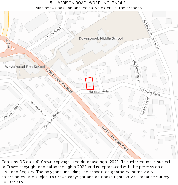 5, HARRISON ROAD, WORTHING, BN14 8LJ: Location map and indicative extent of plot