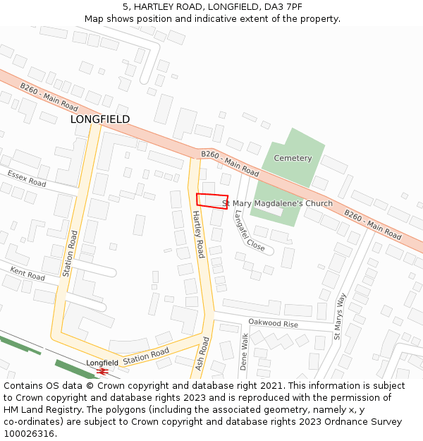 5, HARTLEY ROAD, LONGFIELD, DA3 7PF: Location map and indicative extent of plot