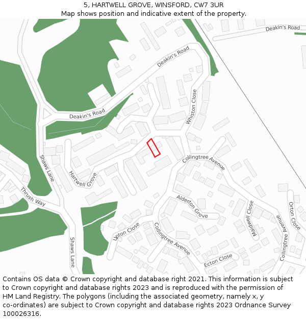 5, HARTWELL GROVE, WINSFORD, CW7 3UR: Location map and indicative extent of plot