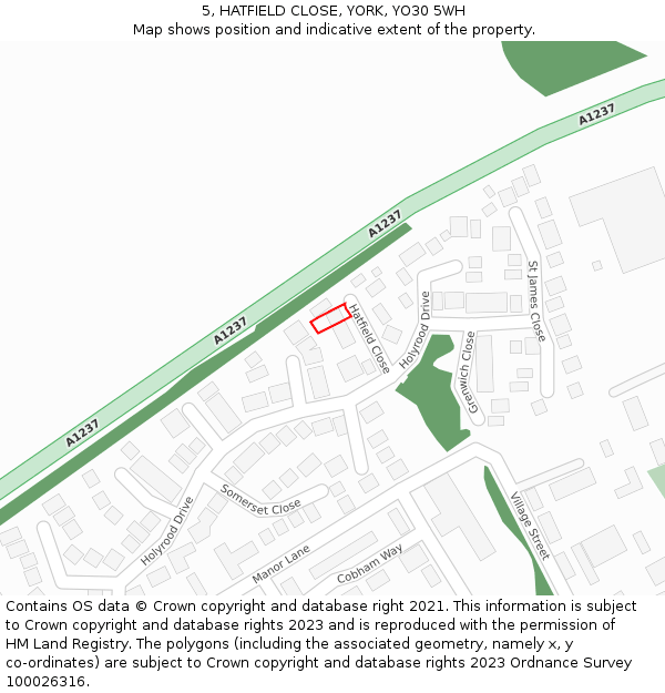 5, HATFIELD CLOSE, YORK, YO30 5WH: Location map and indicative extent of plot