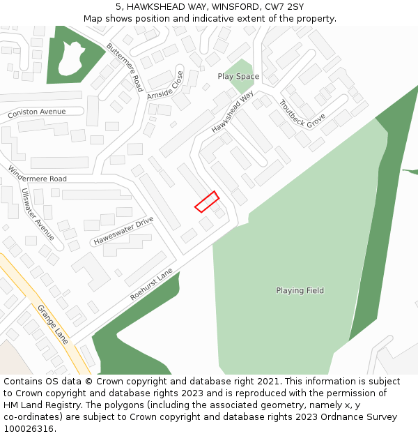 5, HAWKSHEAD WAY, WINSFORD, CW7 2SY: Location map and indicative extent of plot