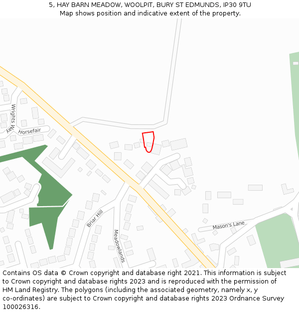 5, HAY BARN MEADOW, WOOLPIT, BURY ST EDMUNDS, IP30 9TU: Location map and indicative extent of plot