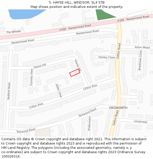 5, HAYSE HILL, WINDSOR, SL4 5TB: Location map and indicative extent of plot