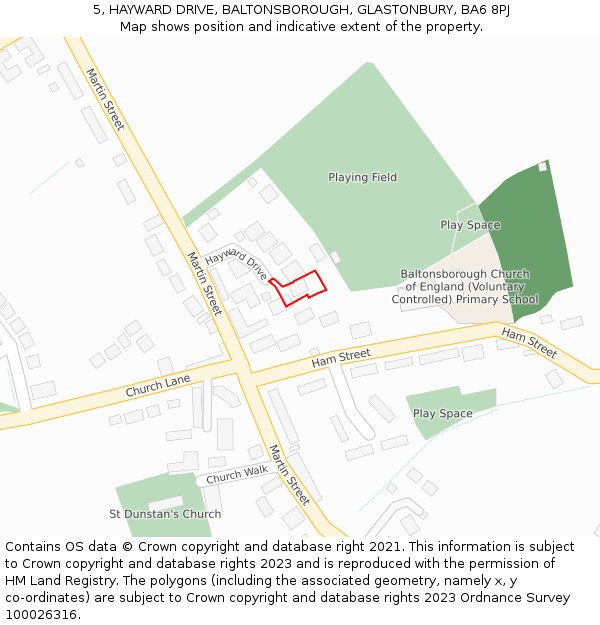 5, HAYWARD DRIVE, BALTONSBOROUGH, GLASTONBURY, BA6 8PJ: Location map and indicative extent of plot