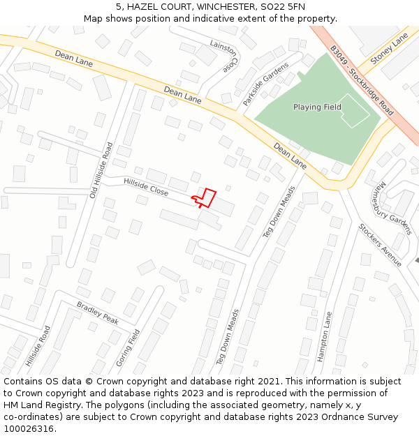 5, HAZEL COURT, WINCHESTER, SO22 5FN: Location map and indicative extent of plot