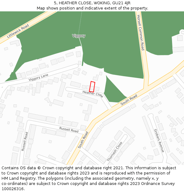 5, HEATHER CLOSE, WOKING, GU21 4JR: Location map and indicative extent of plot