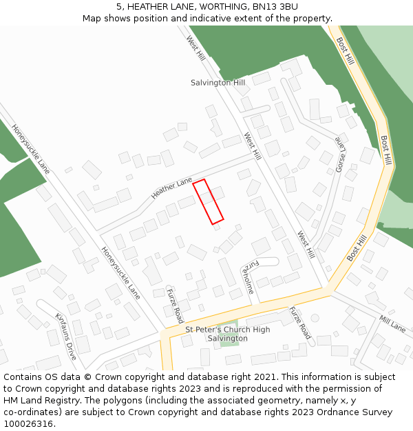5, HEATHER LANE, WORTHING, BN13 3BU: Location map and indicative extent of plot