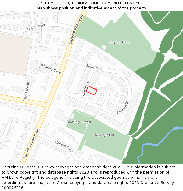 5, HEATHFIELD, THRINGSTONE, COALVILLE, LE67 8LU: Location map and indicative extent of plot