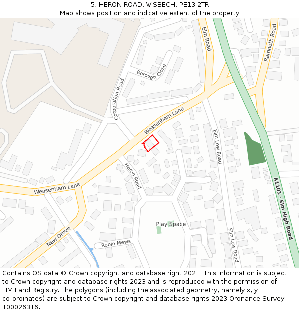 5, HERON ROAD, WISBECH, PE13 2TR: Location map and indicative extent of plot