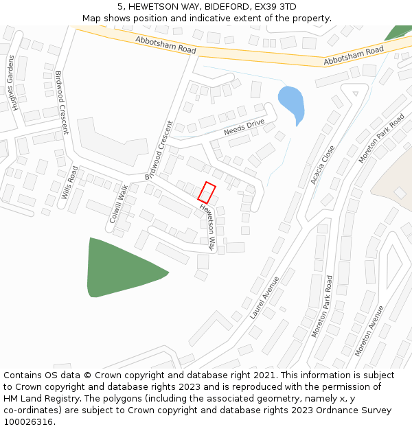 5, HEWETSON WAY, BIDEFORD, EX39 3TD: Location map and indicative extent of plot