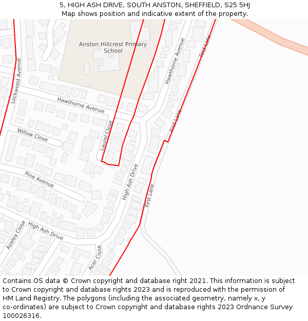 5, HIGH ASH DRIVE, SOUTH ANSTON, SHEFFIELD, S25 5HJ: Location map and indicative extent of plot