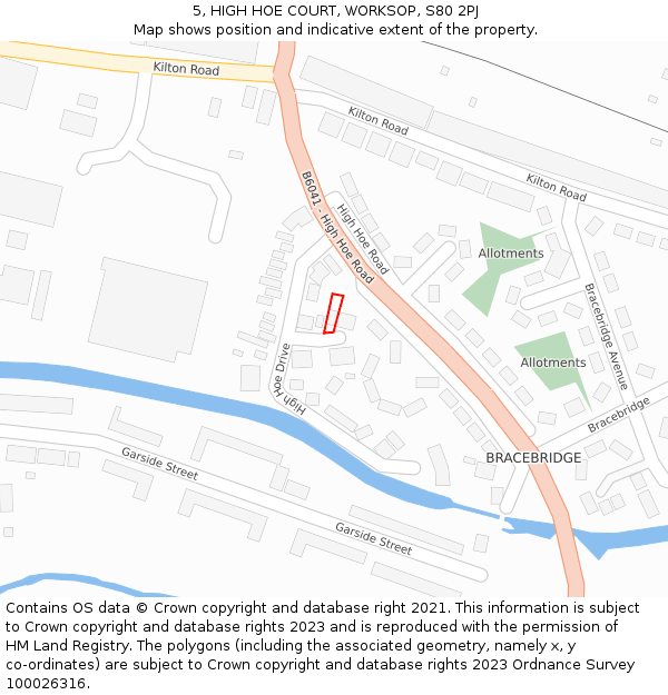 5, HIGH HOE COURT, WORKSOP, S80 2PJ: Location map and indicative extent of plot