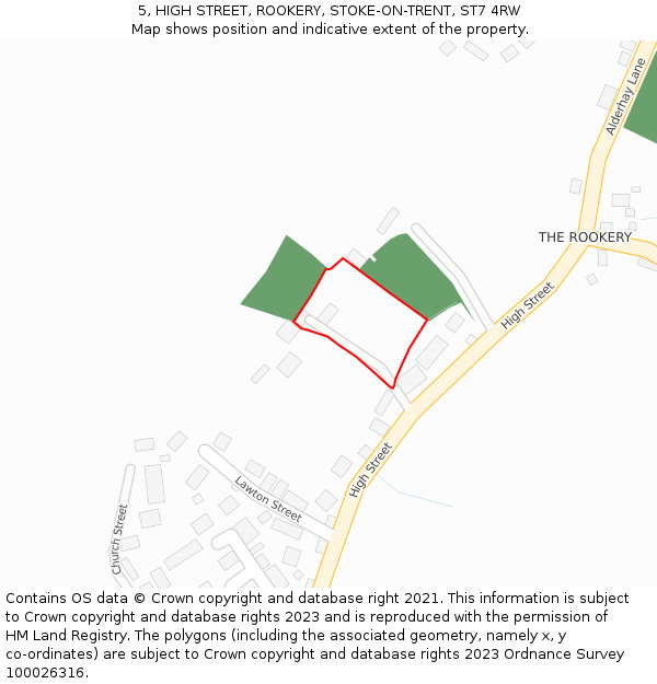 5, HIGH STREET, ROOKERY, STOKE-ON-TRENT, ST7 4RW: Location map and indicative extent of plot