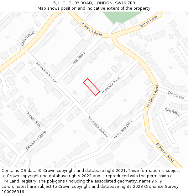 5, HIGHBURY ROAD, LONDON, SW19 7PR: Location map and indicative extent of plot