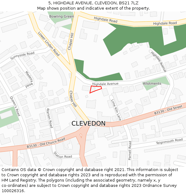 5, HIGHDALE AVENUE, CLEVEDON, BS21 7LZ: Location map and indicative extent of plot