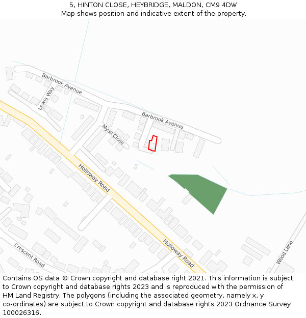5, HINTON CLOSE, HEYBRIDGE, MALDON, CM9 4DW: Location map and indicative extent of plot