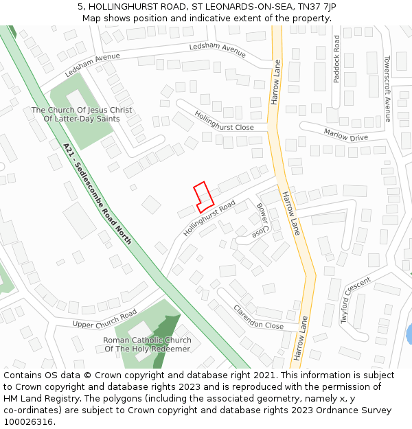 5, HOLLINGHURST ROAD, ST LEONARDS-ON-SEA, TN37 7JP: Location map and indicative extent of plot