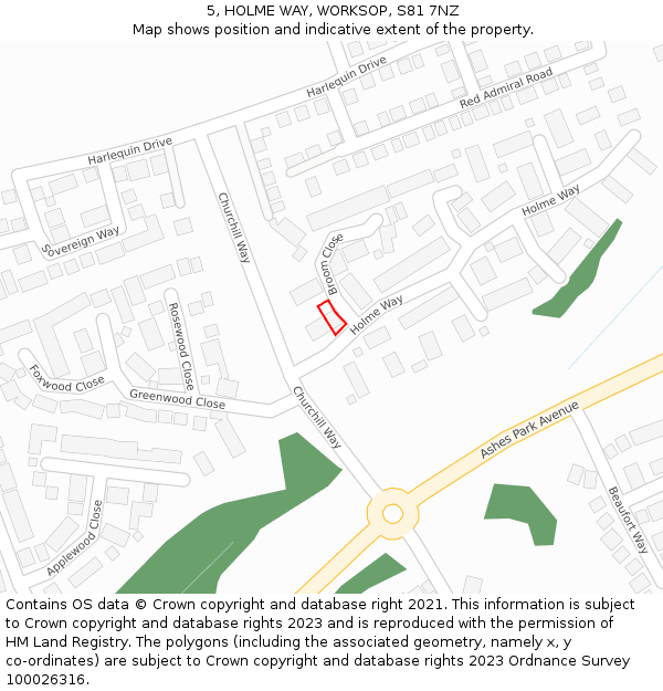 5, HOLME WAY, WORKSOP, S81 7NZ: Location map and indicative extent of plot