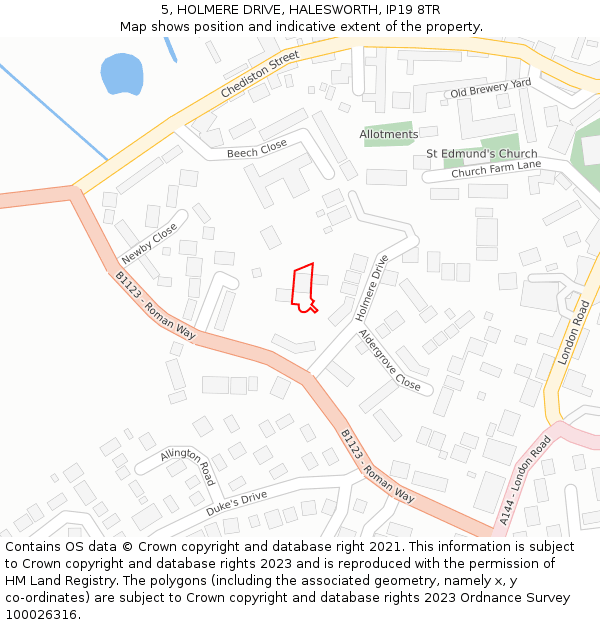 5, HOLMERE DRIVE, HALESWORTH, IP19 8TR: Location map and indicative extent of plot