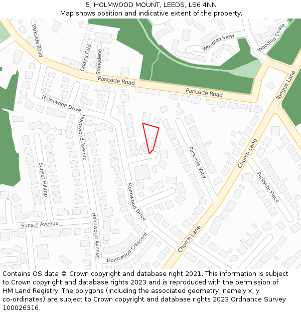 5, HOLMWOOD MOUNT, LEEDS, LS6 4NN: Location map and indicative extent of plot