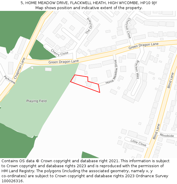 5, HOME MEADOW DRIVE, FLACKWELL HEATH, HIGH WYCOMBE, HP10 9JY: Location map and indicative extent of plot
