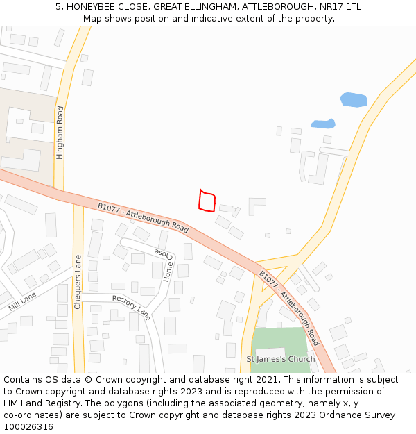 5, HONEYBEE CLOSE, GREAT ELLINGHAM, ATTLEBOROUGH, NR17 1TL: Location map and indicative extent of plot