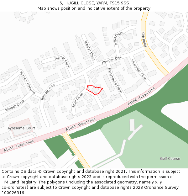 5, HUGILL CLOSE, YARM, TS15 9SS: Location map and indicative extent of plot