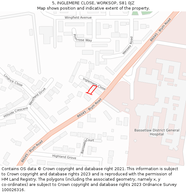 5, INGLEMERE CLOSE, WORKSOP, S81 0JZ: Location map and indicative extent of plot