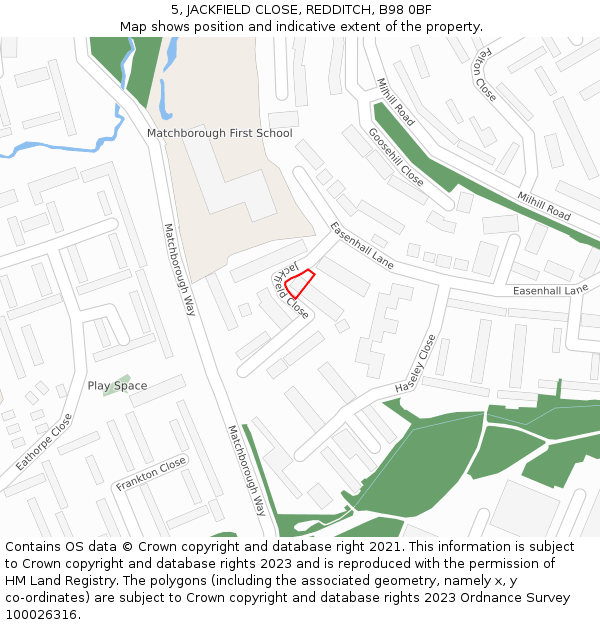 5, JACKFIELD CLOSE, REDDITCH, B98 0BF: Location map and indicative extent of plot