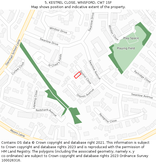 5, KESTREL CLOSE, WINSFORD, CW7 1SF: Location map and indicative extent of plot