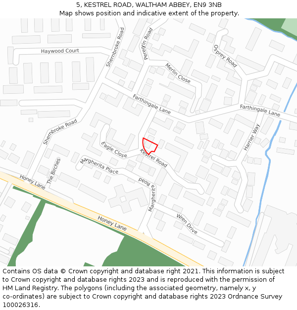 5, KESTREL ROAD, WALTHAM ABBEY, EN9 3NB: Location map and indicative extent of plot