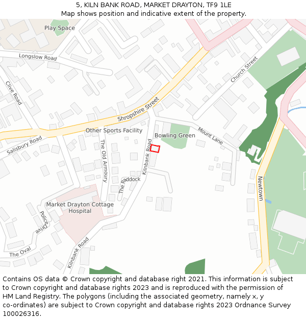 5, KILN BANK ROAD, MARKET DRAYTON, TF9 1LE: Location map and indicative extent of plot