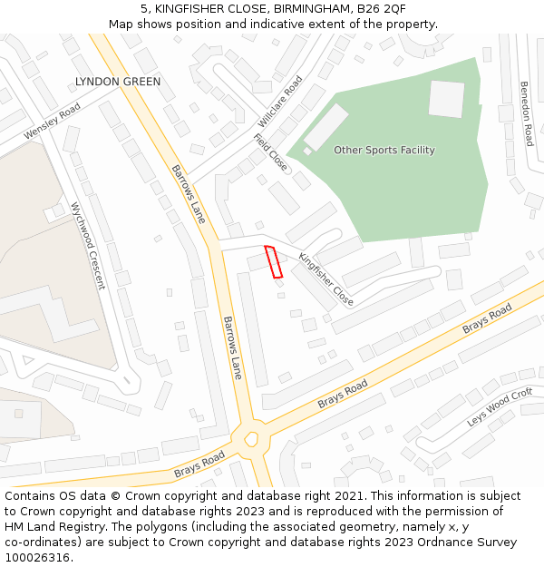 5, KINGFISHER CLOSE, BIRMINGHAM, B26 2QF: Location map and indicative extent of plot