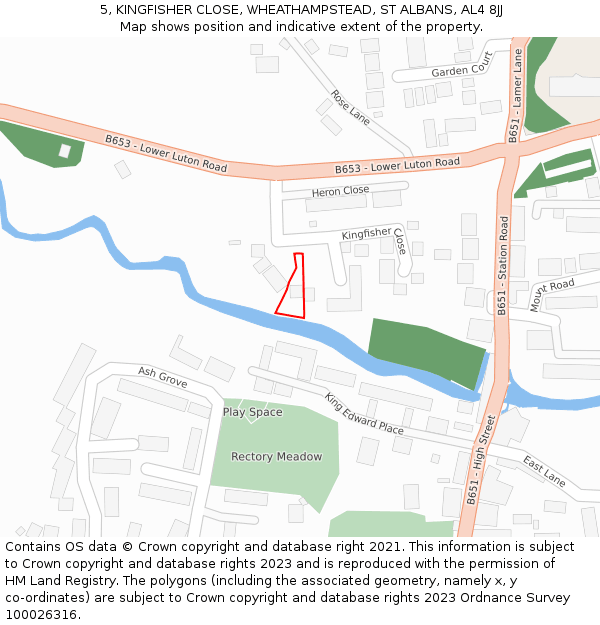 5, KINGFISHER CLOSE, WHEATHAMPSTEAD, ST ALBANS, AL4 8JJ: Location map and indicative extent of plot