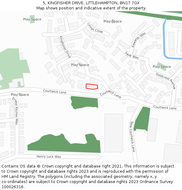 5, KINGFISHER DRIVE, LITTLEHAMPTON, BN17 7GX: Location map and indicative extent of plot