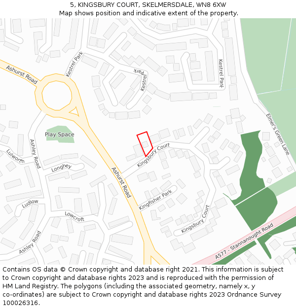 5, KINGSBURY COURT, SKELMERSDALE, WN8 6XW: Location map and indicative extent of plot