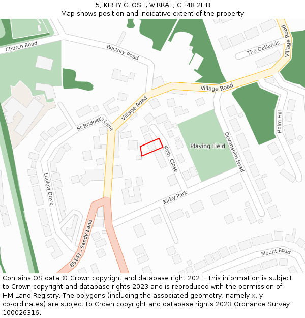 5, KIRBY CLOSE, WIRRAL, CH48 2HB: Location map and indicative extent of plot