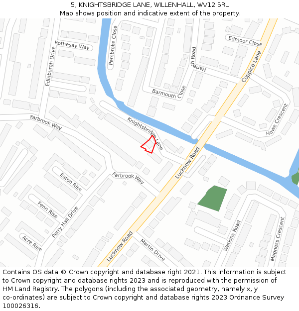 5, KNIGHTSBRIDGE LANE, WILLENHALL, WV12 5RL: Location map and indicative extent of plot