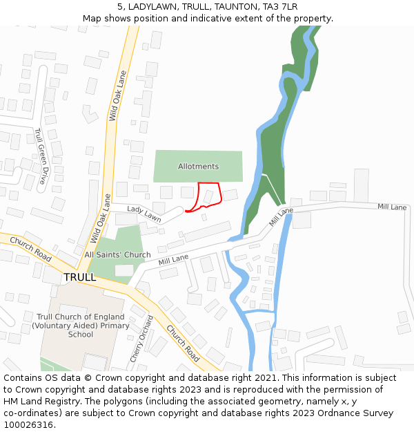 5, LADYLAWN, TRULL, TAUNTON, TA3 7LR: Location map and indicative extent of plot